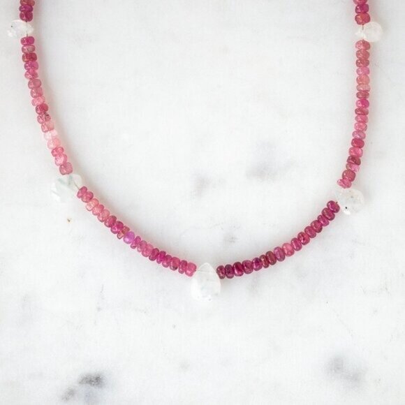 Gorgeous Pink Tourmaline & Moonstone Necklace Unique Handmade Necklace Beautiful - Picture 10 of 14